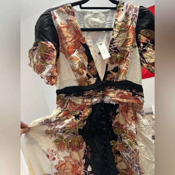 luxury the catalina button front midi dress with V neck,puff sleeves, NEW,SIZE S - Picture 5 of 9